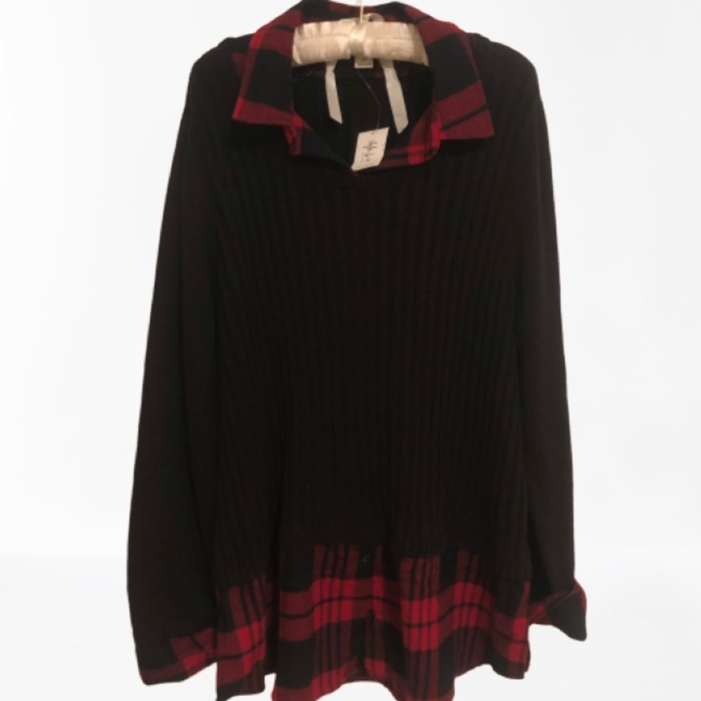 NEW Style & Co Ribbed Knit Plaid Pullover Sweater 2X